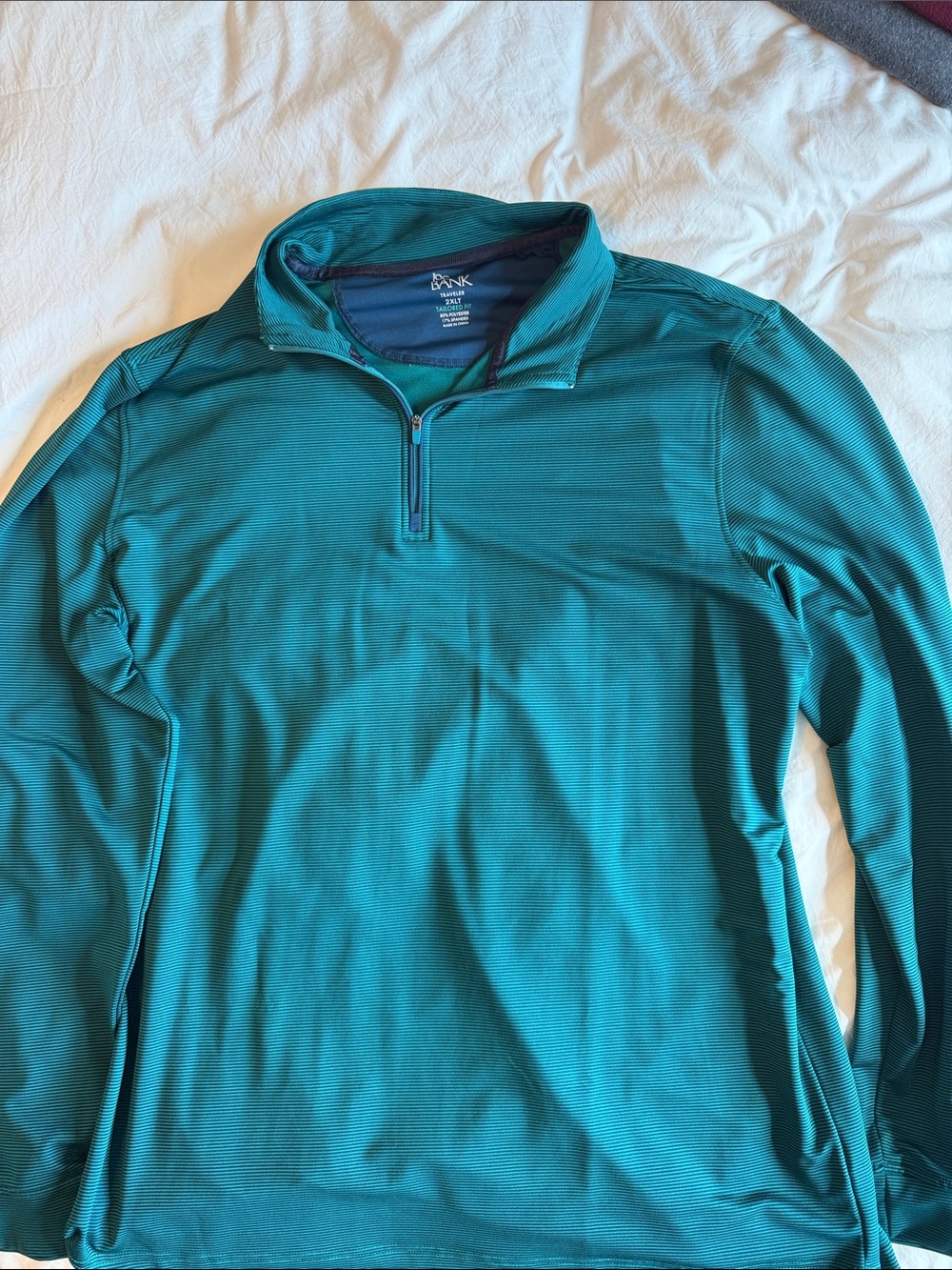 Navy blue and green striped Jos. A. Bank quarter zip pullover